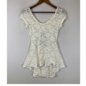 Coquette Lovely 153 Women S White Floral Lace Open Back High Low Peplum Top